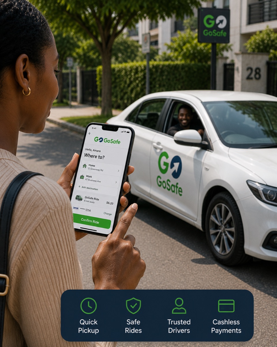 GoSafe app taxi ordering screen illustration